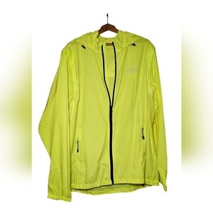 NWOT XXXL Dooy Windbreaker, florescent green jacket, hood, pockets & zippers.